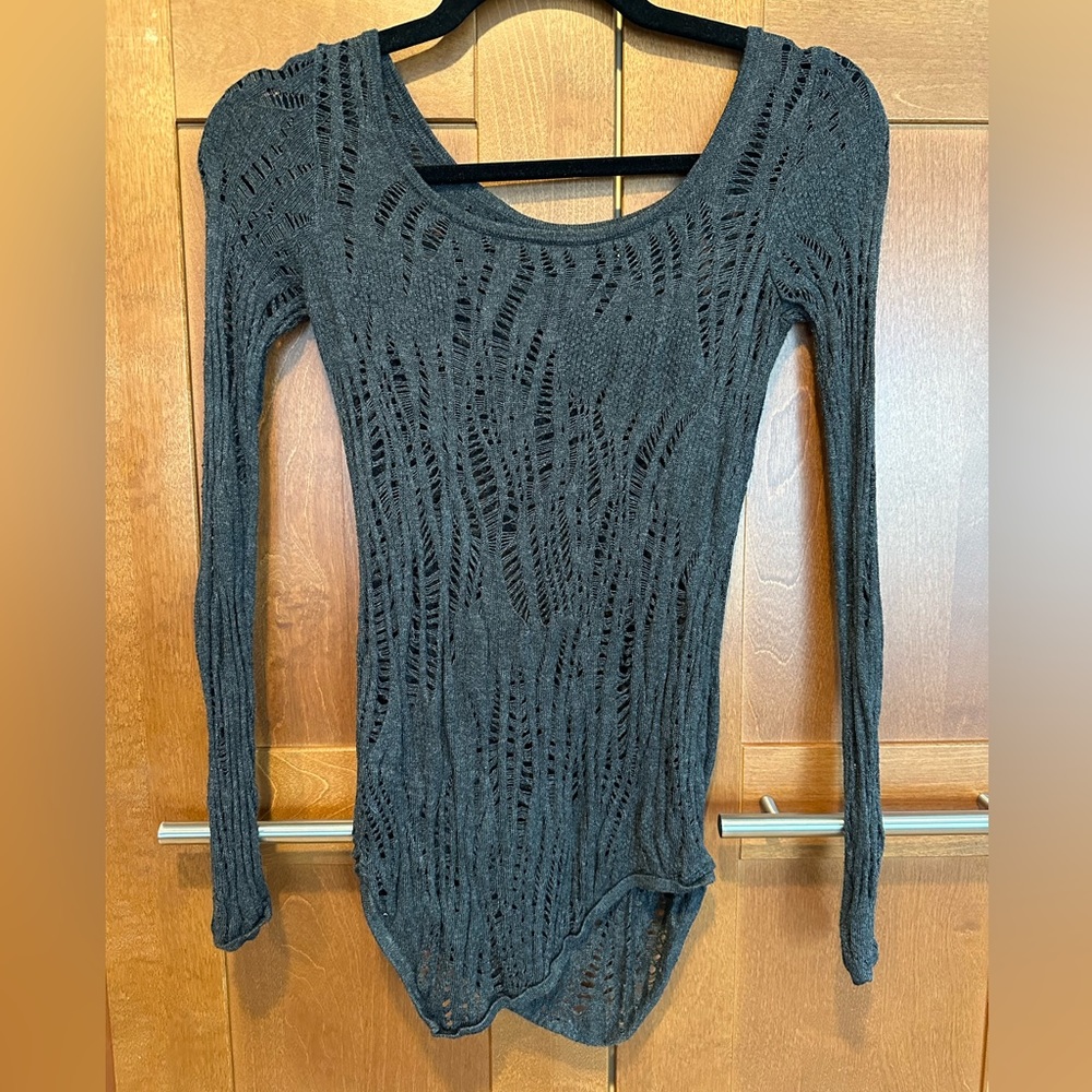 Women’s Vintage Charcoal Gray Distressed Sweater - Fits XS